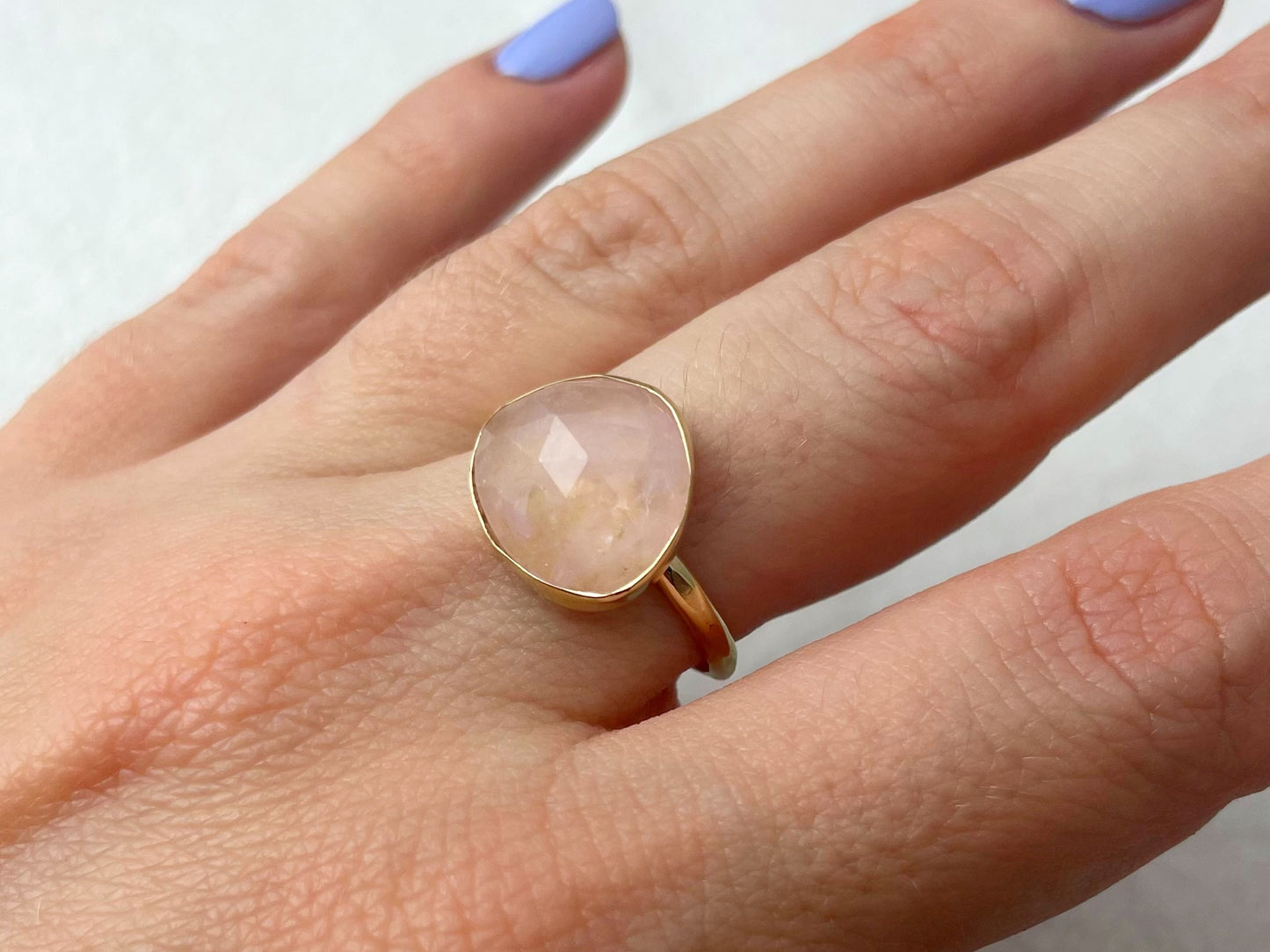 Peony 14K Gold Rose Quartz Ring, Size 7.75