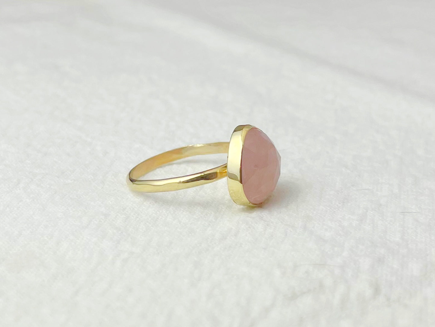Peony 14K Gold Rose Quartz Ring, Size 7.75