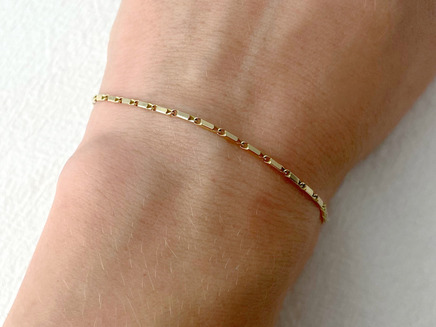 14k Gold Bar Chain Bracelet