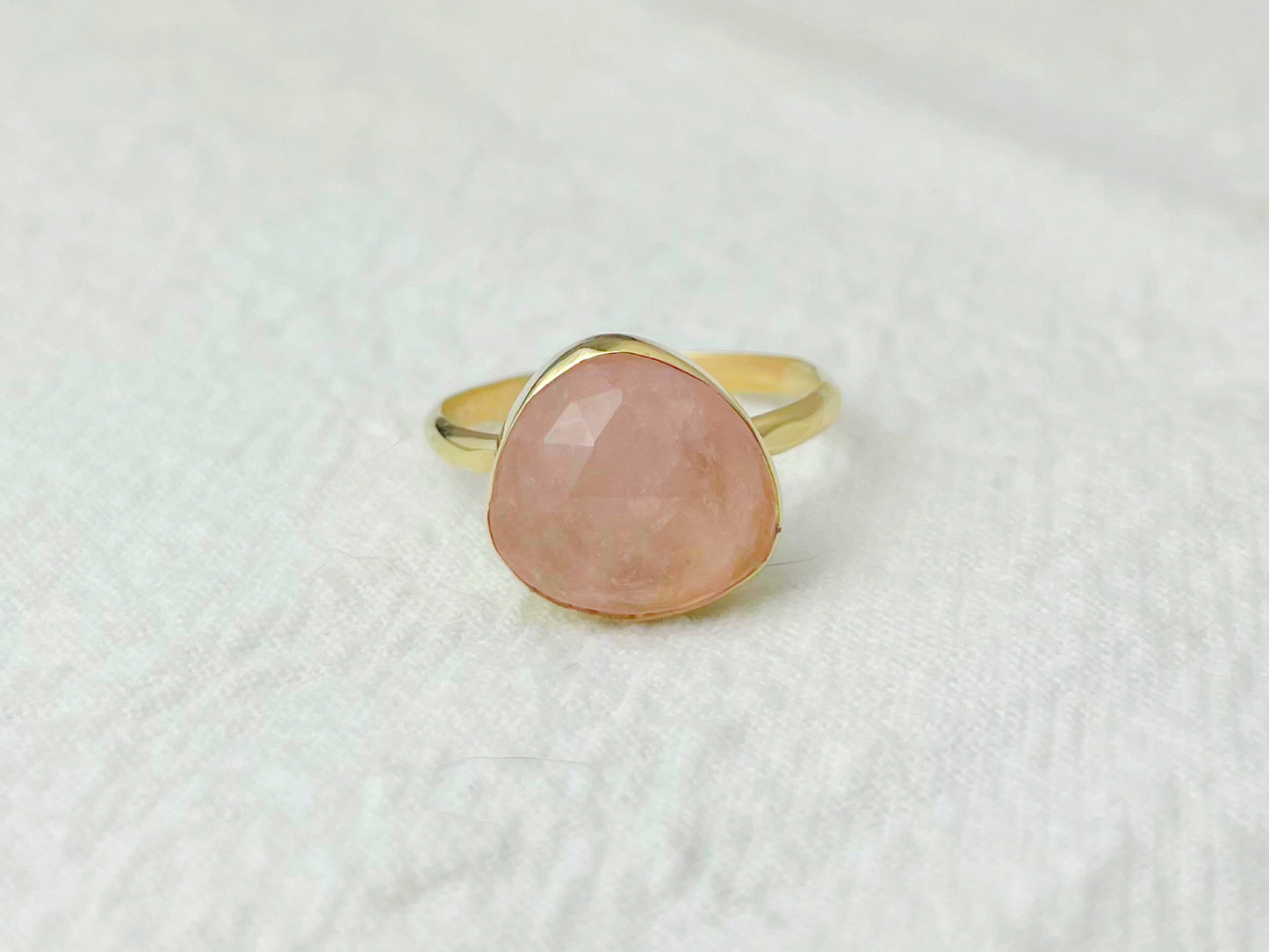 Peony 14K Gold Rose Quartz Ring, Size 7.75