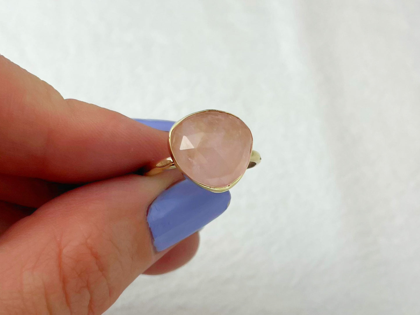 Peony 14K Gold Rose Quartz Ring, Size 7.75
