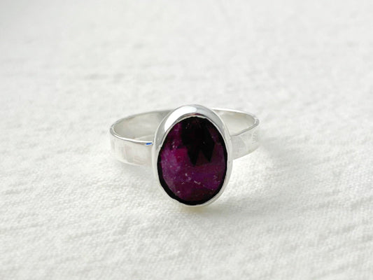 Crimson Dawn - Silver Ruby Ring - Size 7