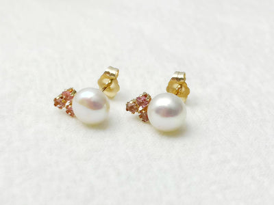 Bloom 14k Gold Pearl & Pink Tourmaline Stud Earrings