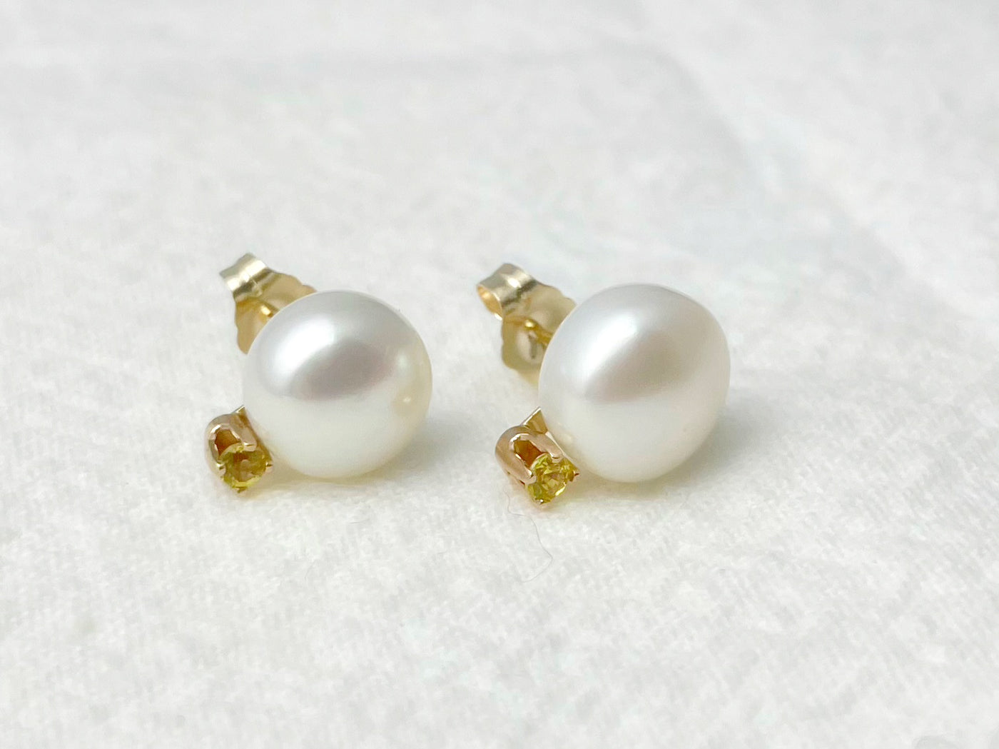 Sunlit 14k Gold Pearl & Yellow Sapphire Stud Earrings