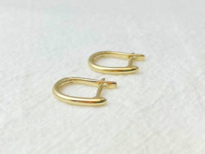 14K Yellow Gold Oval Huggie Earrings