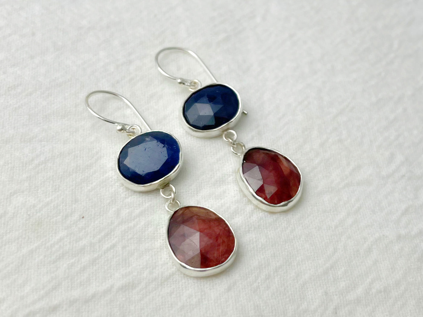 Twilight Duet Silver Earrings Sapphires & Rubies