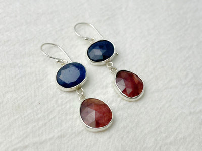 Twilight Duet Silver Earrings Sapphires & Rubies