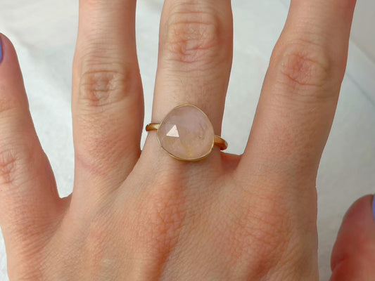Peony 14K Gold Rose Quartz Ring, Size 7.75