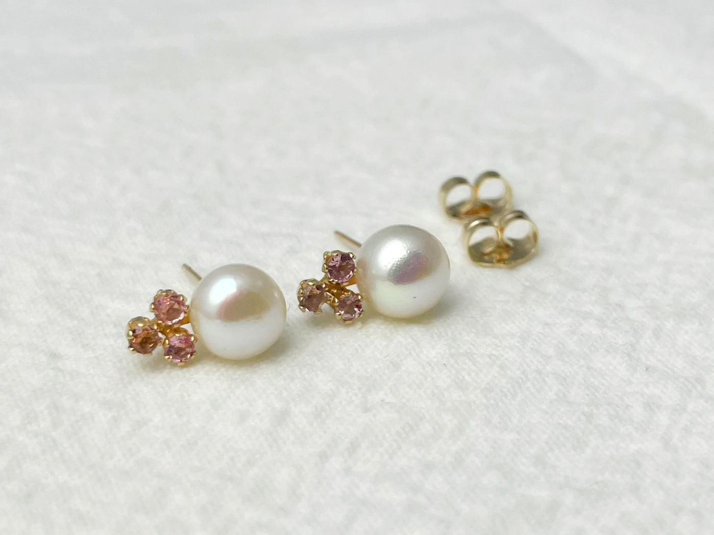 Bloom 14k Gold Pearl & Pink Tourmaline Stud Earrings