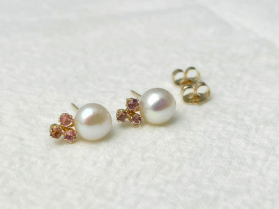 Bloom 14k Gold Pearl & Pink Tourmaline Stud Earrings