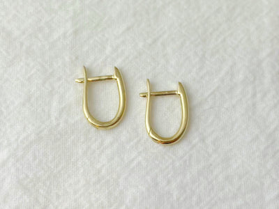 14K Yellow Gold Oval Huggie Earrings