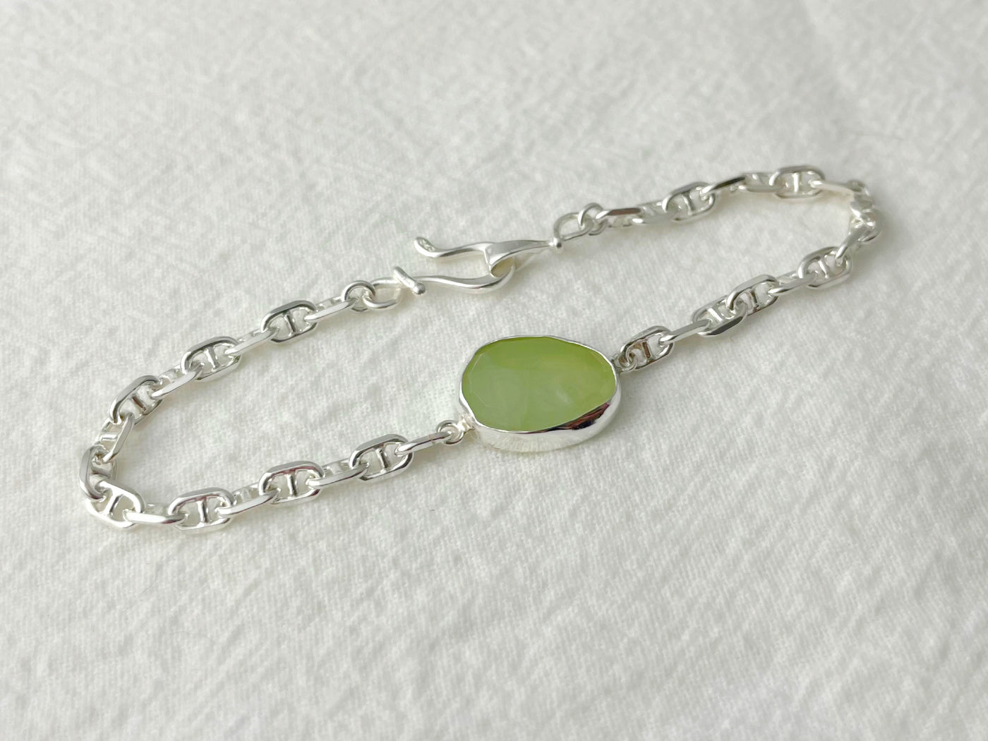Verdant Glow – Silver Prehnite Bracelet