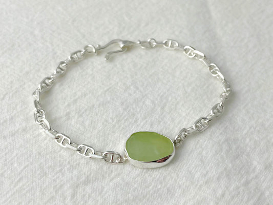 Verdant Glow – Silver Prehnite Bracelet