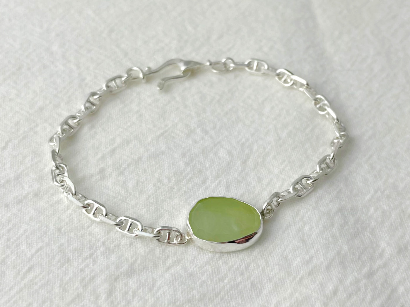 Verdant Glow – Silver Prehnite Bracelet