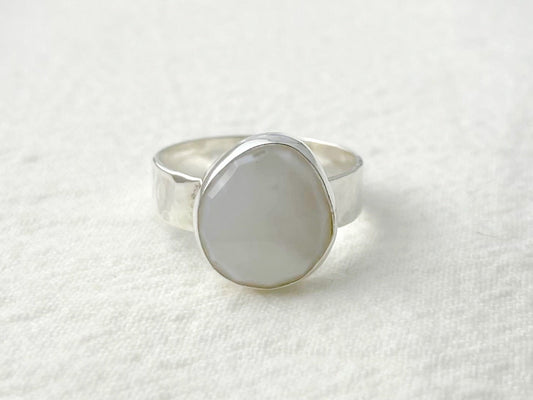 Moonlit Glow – Silver Blue Opal Ring - Size 7