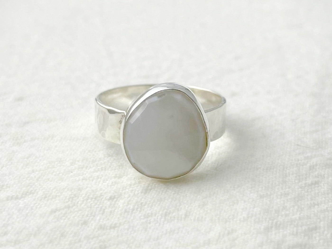 Moonlit Glow – Silver Blue Opal Ring - Size 7
