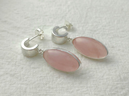 Blush Glow – Silver Rose Quartz Earrings