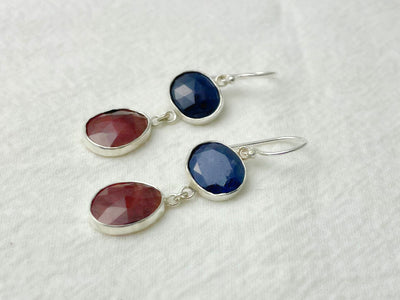 Twilight Duet Silver Earrings Sapphires & Rubies