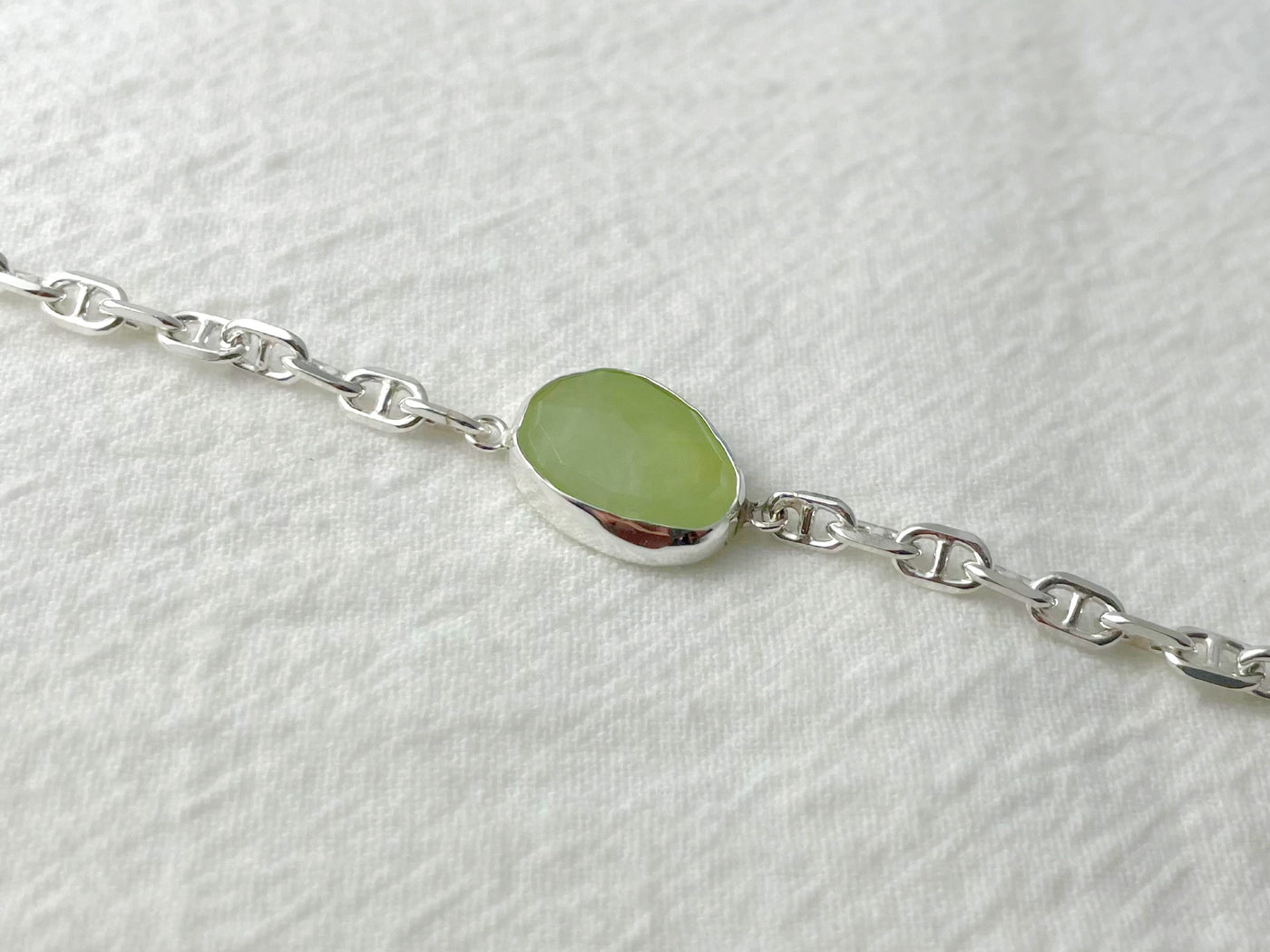 Verdant Glow – Silver Prehnite Bracelet