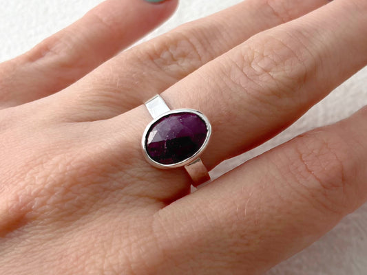 Crimson Dawn - Silver Ruby Ring - Size 7