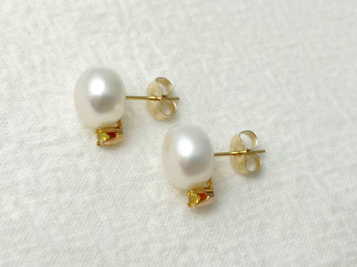 Sunlit 14k Gold Pearl & Yellow Sapphire Stud Earrings