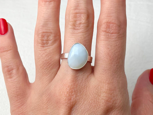 Skylight Silver Blue Opal Ring - Size 7.75