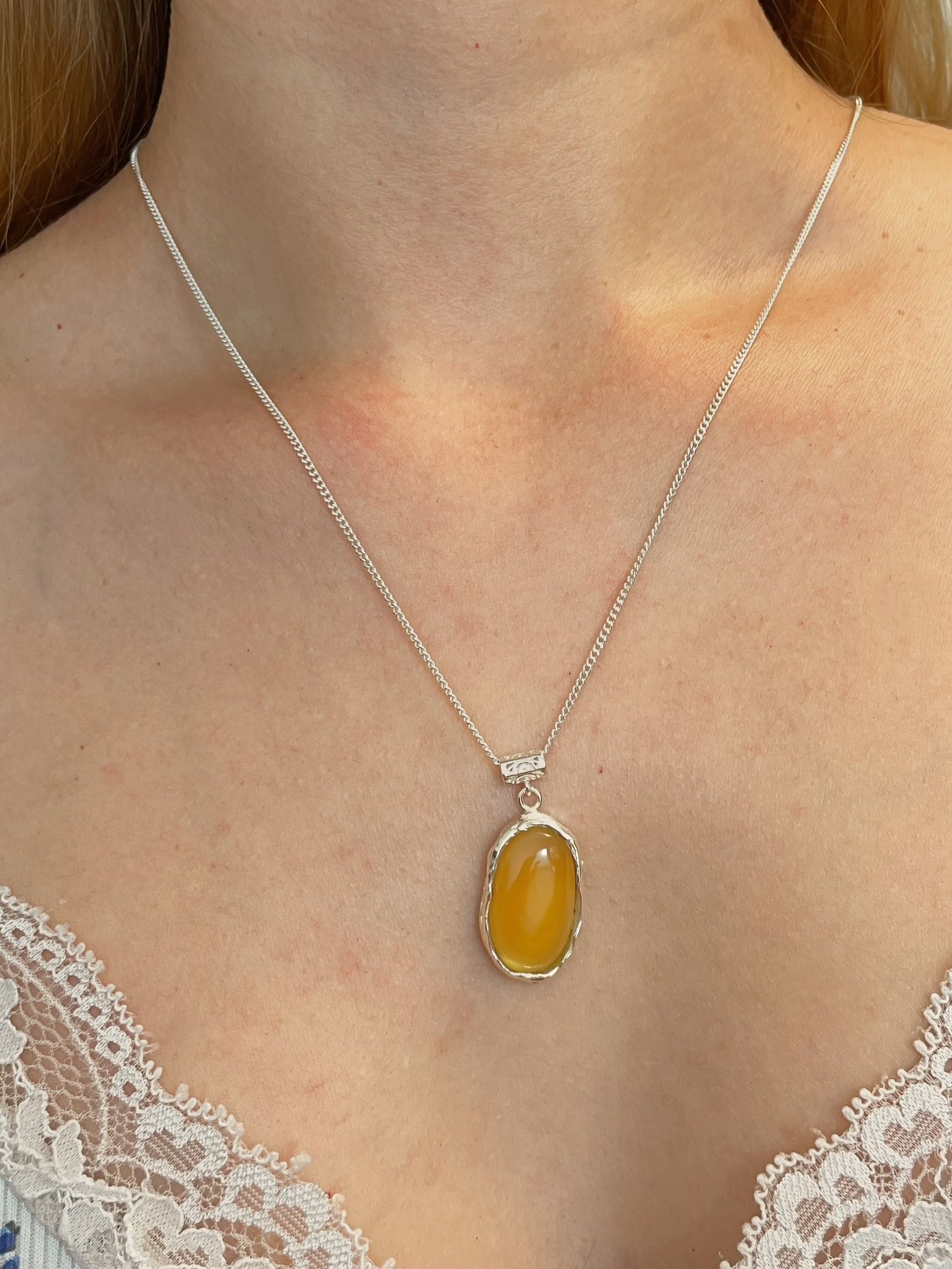 Amber Dawn – Silver Yellow Carnelian Pendant
