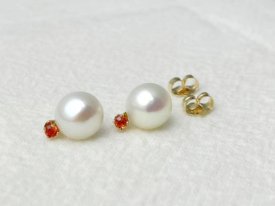 Sunset 14k Gold Pearl & Orange Sapphire Stud Earrings