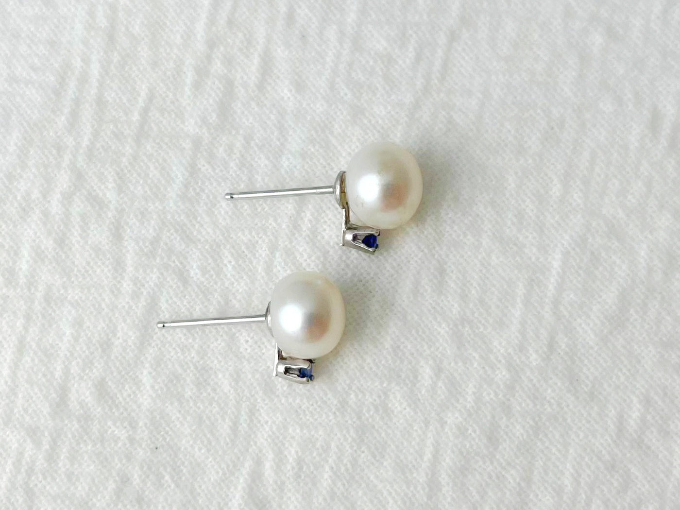 Nocturne 14k Gold Pearl & Sapphire Stud Earrings