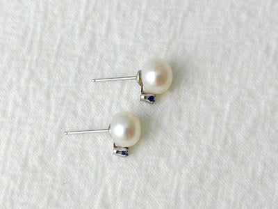 Nocturne 14k Gold Pearl & Sapphire Stud Earrings