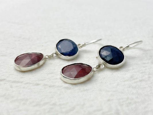 Twilight Duet Silver Earrings Sapphires & Rubies