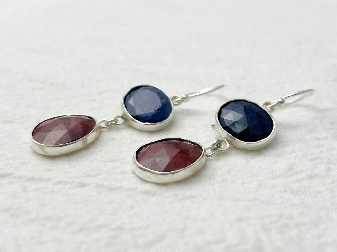 Twilight Duet Silver Earrings Sapphires & Rubies