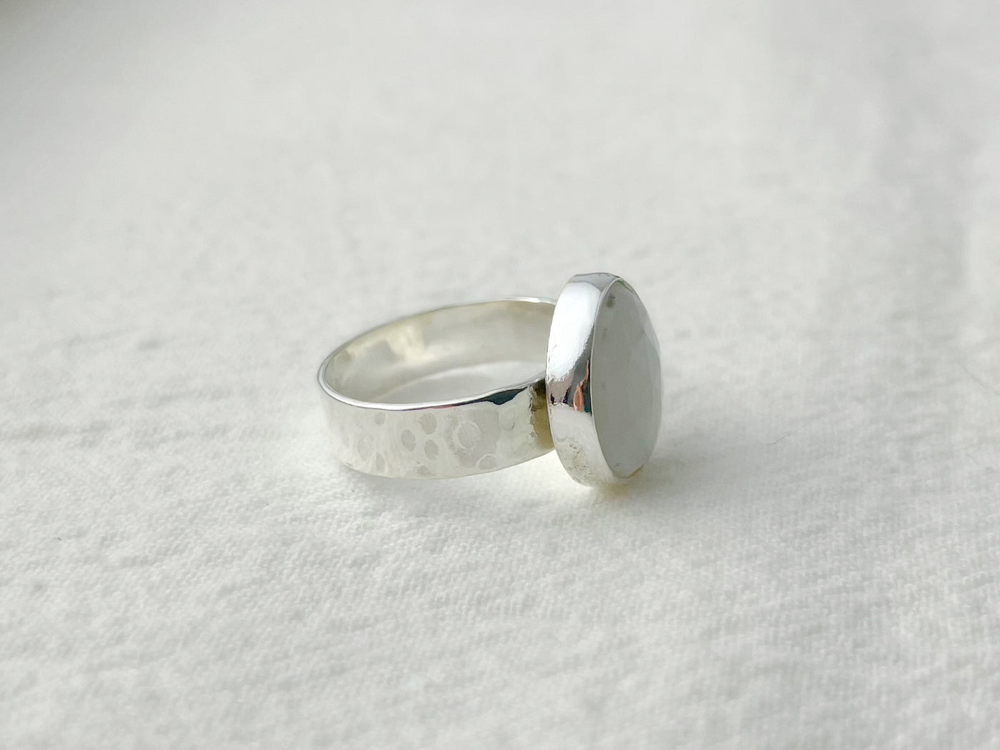 Moonlit Glow – Silver Blue Opal Ring - Size 7
