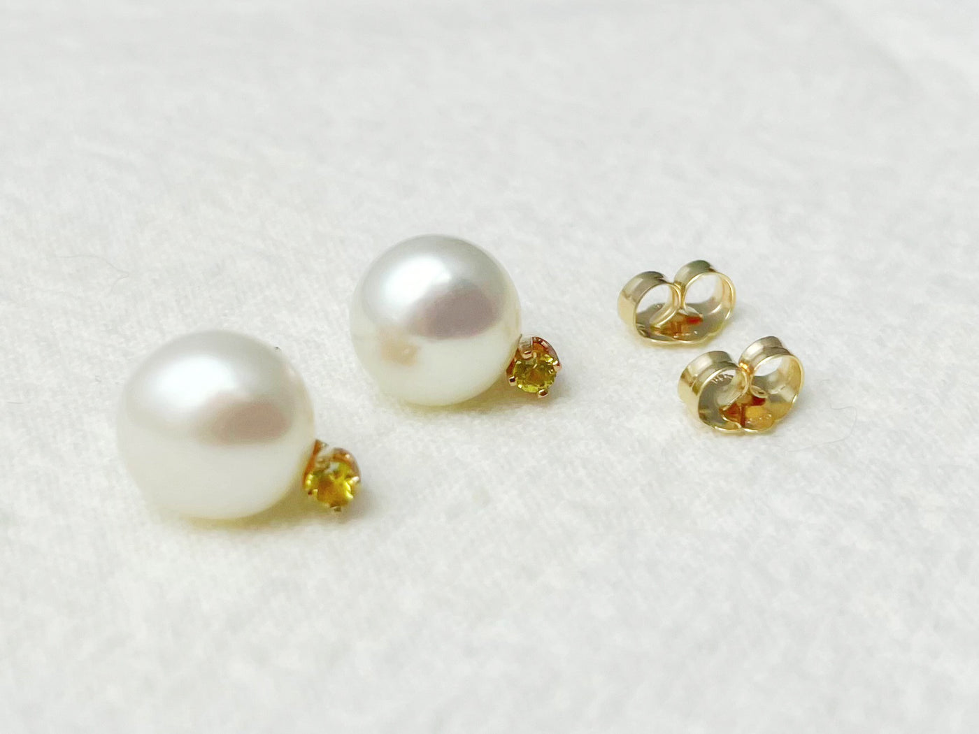 Sunlit 14k Gold Pearl & Yellow Sapphire Stud Earrings