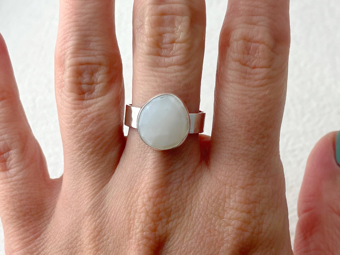 Moonlit Glow – Silver Blue Opal Ring - Size 7