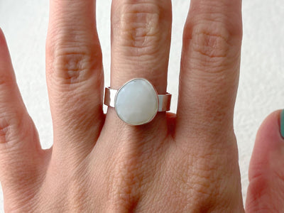 Moonlit Glow – Silver Blue Opal Ring - Size 7