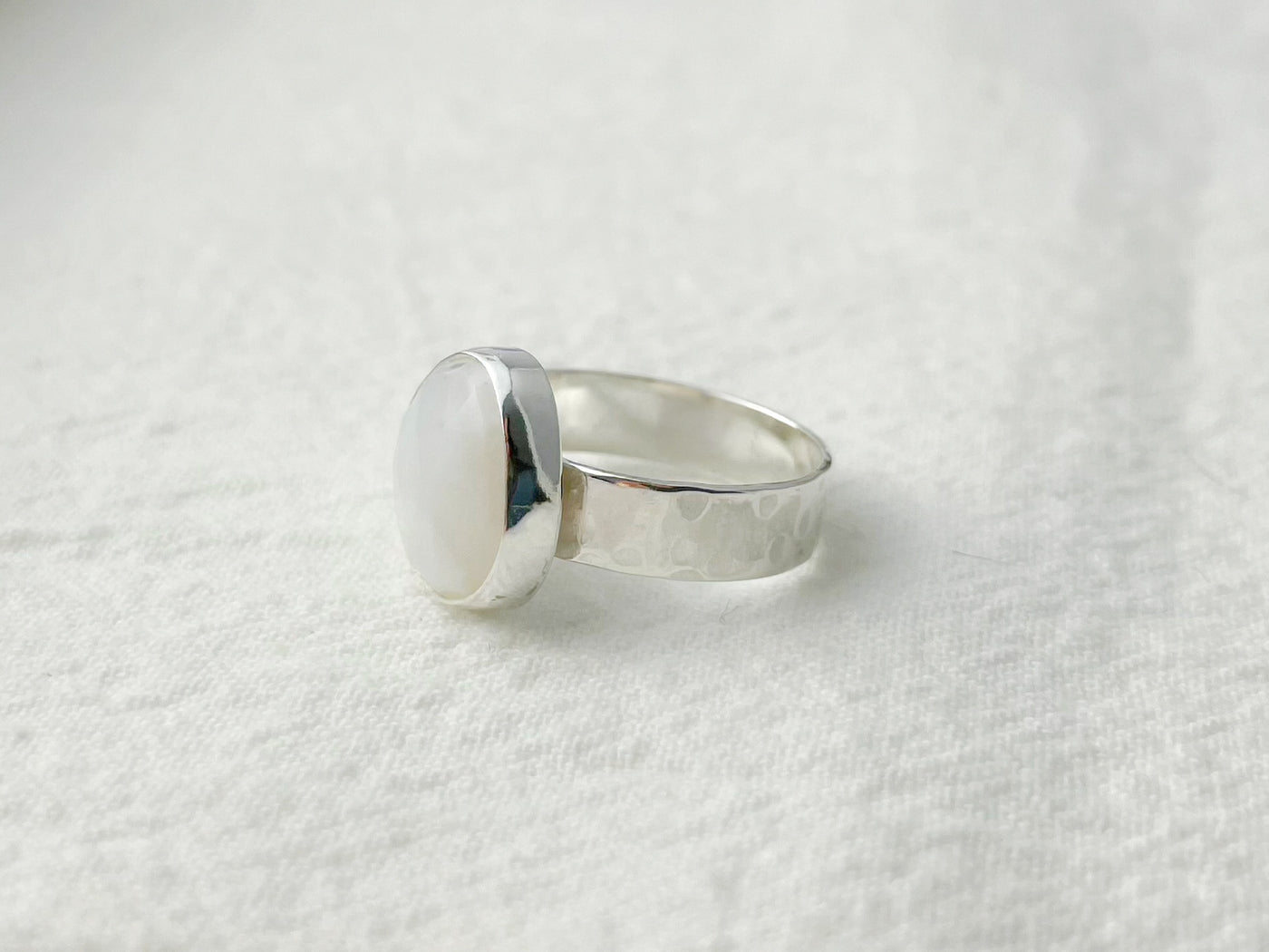 Moonlit Glow – Silver Blue Opal Ring - Size 7