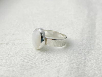 Moonlit Glow – Silver Blue Opal Ring - Size 7