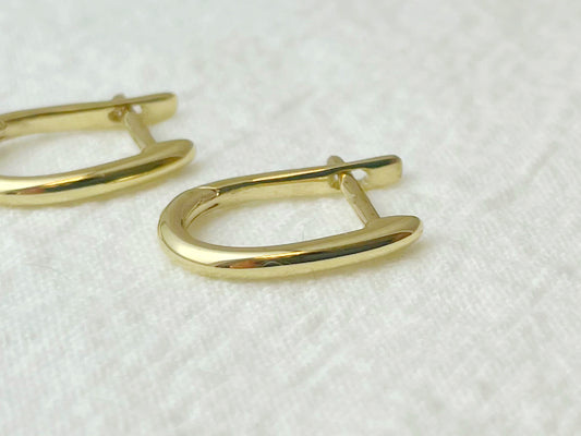14K Yellow Gold Oval Huggie Earrings