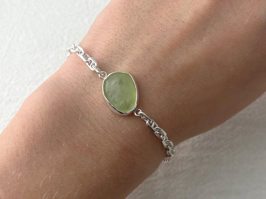 Verdant Glow – Silver Prehnite Bracelet