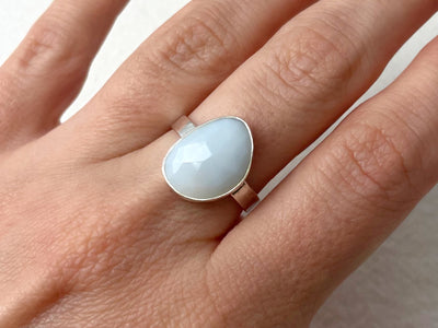 Skylight Silver Blue Opal Ring - Size 7.75
