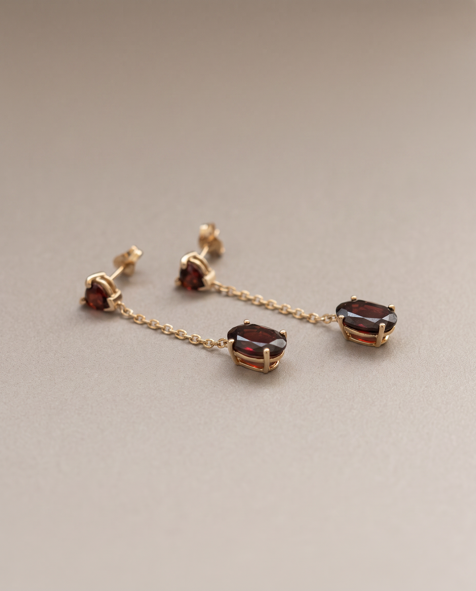 14k Gold Heart Garnet Dangle Earrings