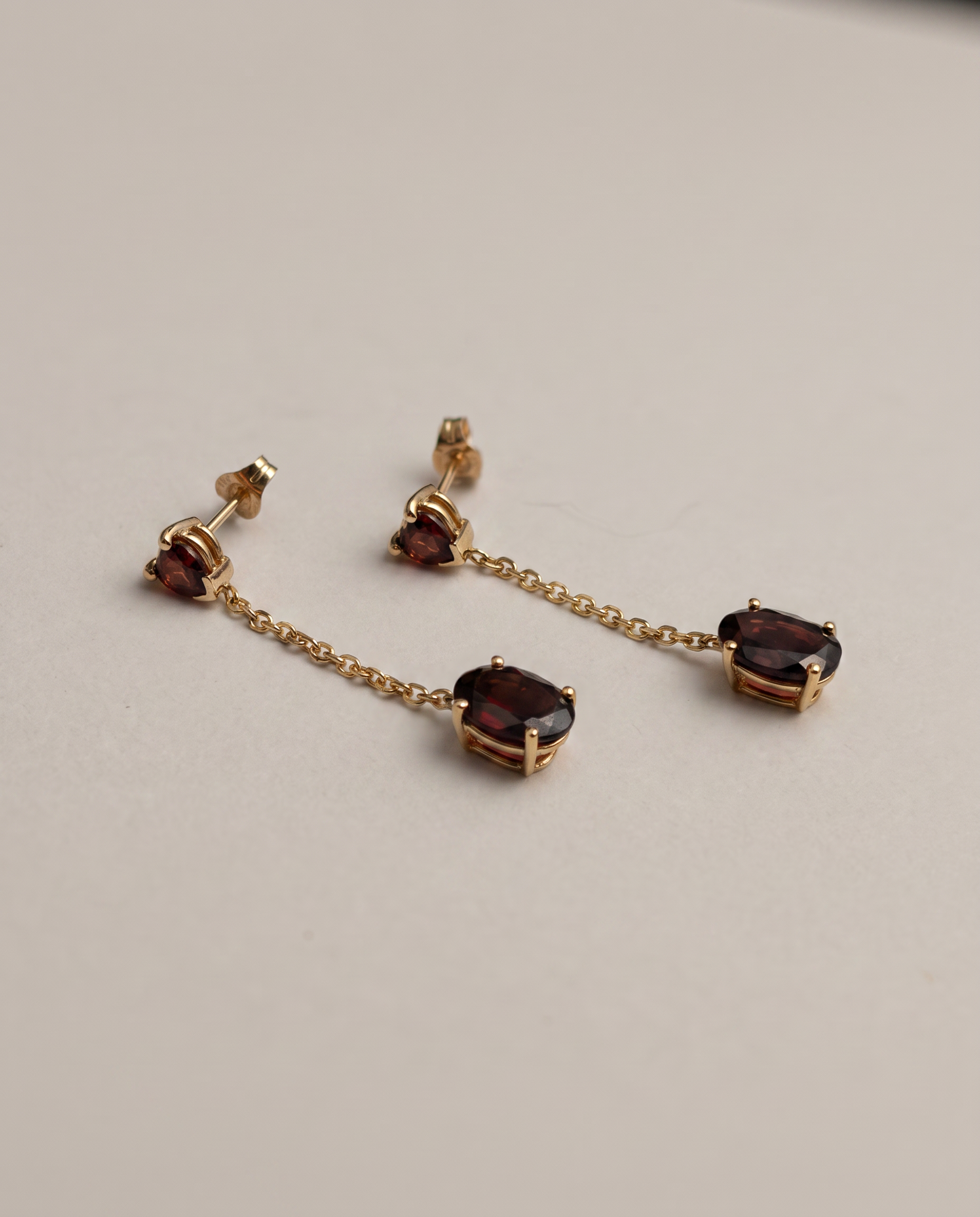 14k Gold Heart Garnet Dangle Earrings
