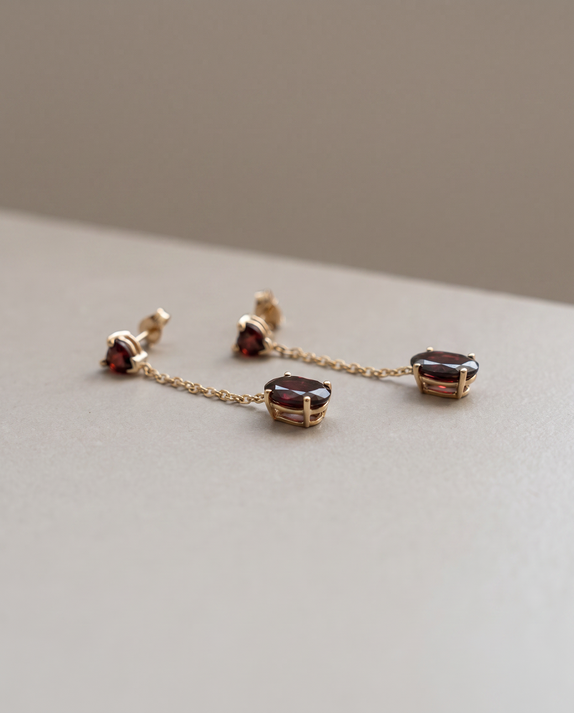 14k Gold Heart Garnet Dangle Earrings