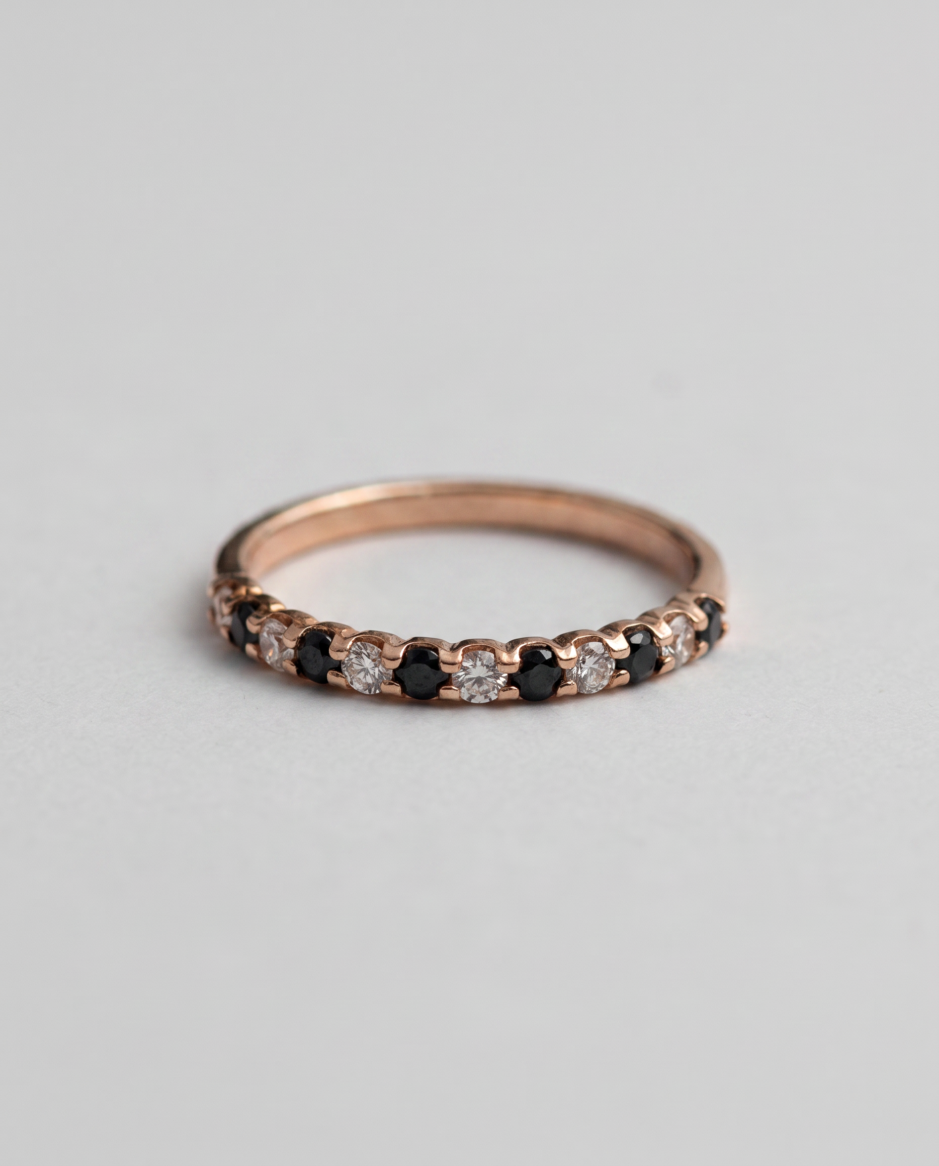 14k Rose Gold Black & White Diamond Eternity Ring - Size 6