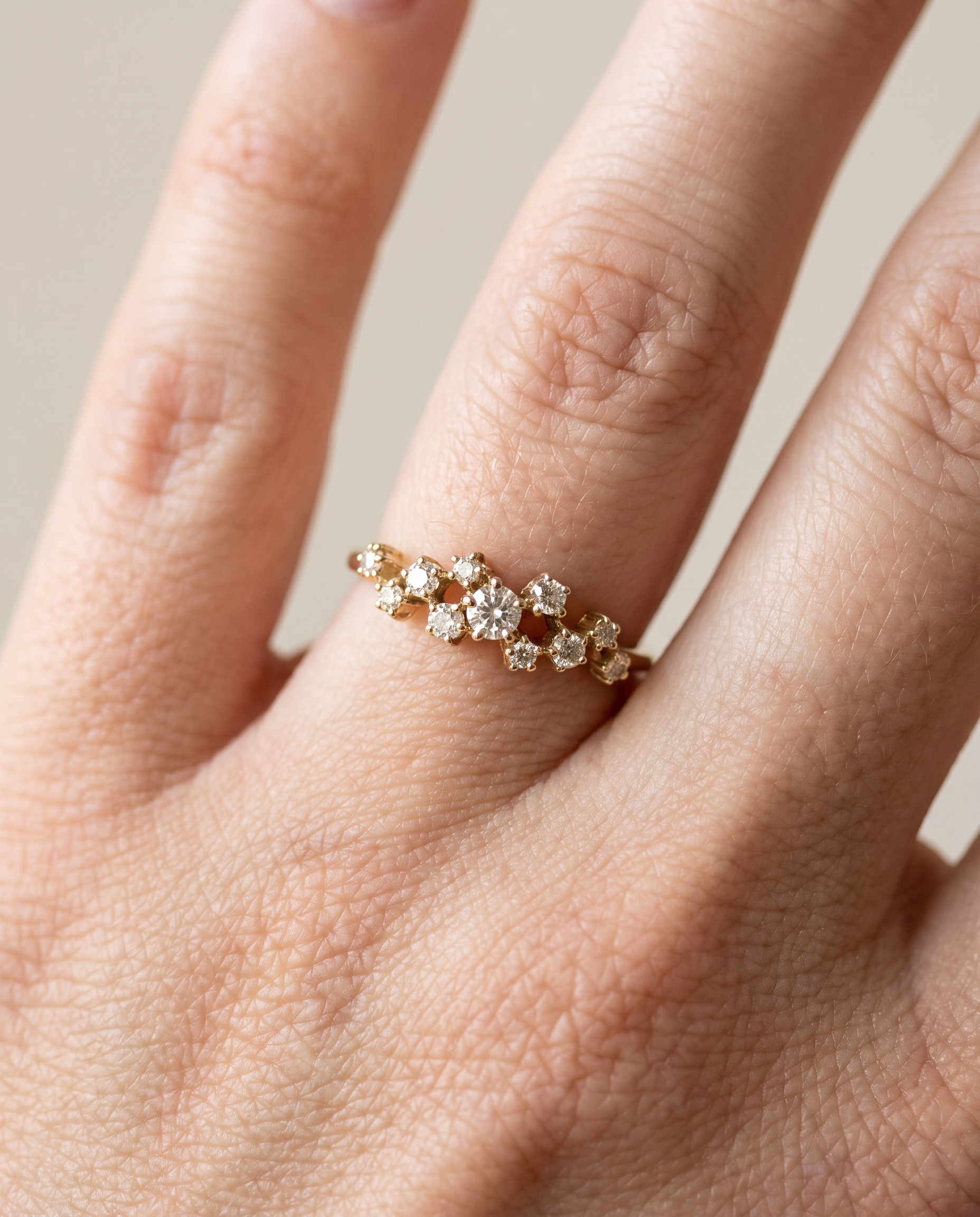 14k Gold Moissanite Cluster Ring - Size 6