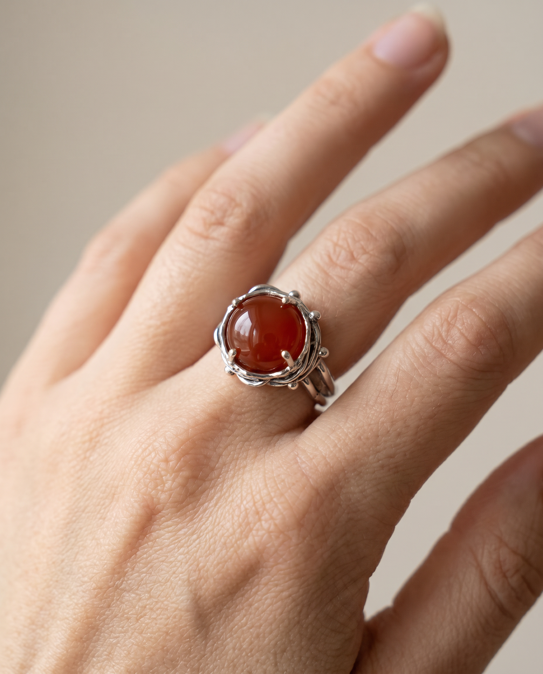 Patrice Sterling Silver Carnelian Ring - Size 6.5