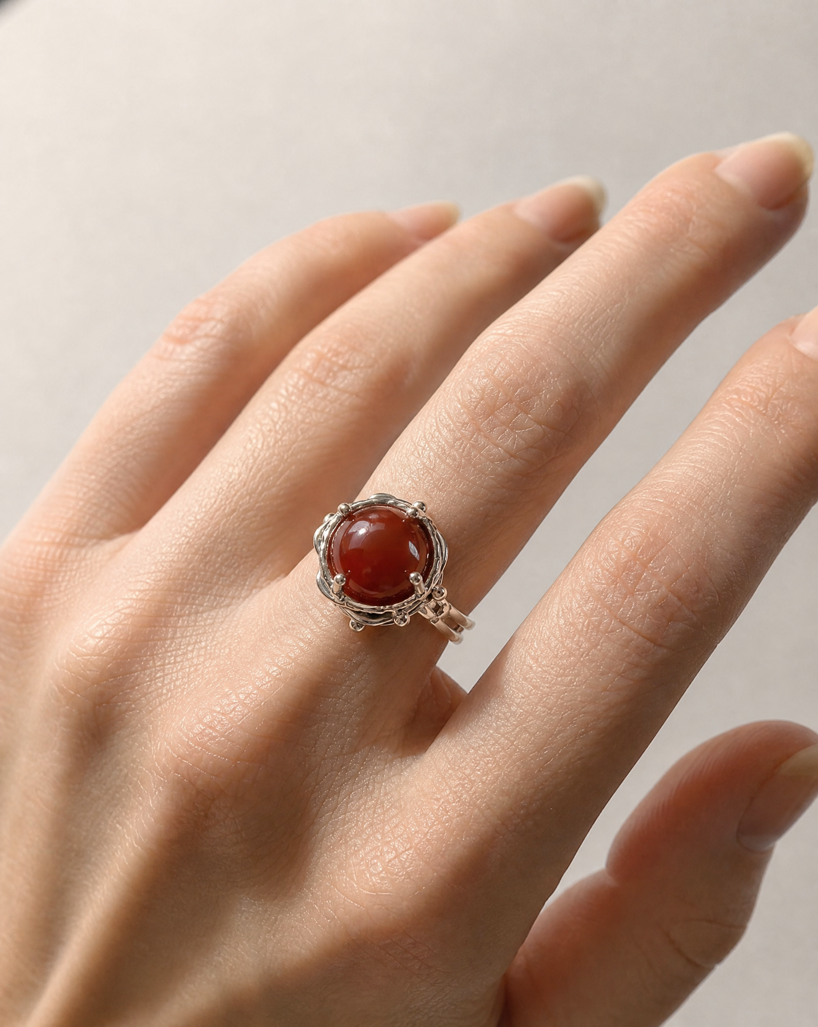 Patrice Sterling Silver Carnelian Ring - Size 6.5