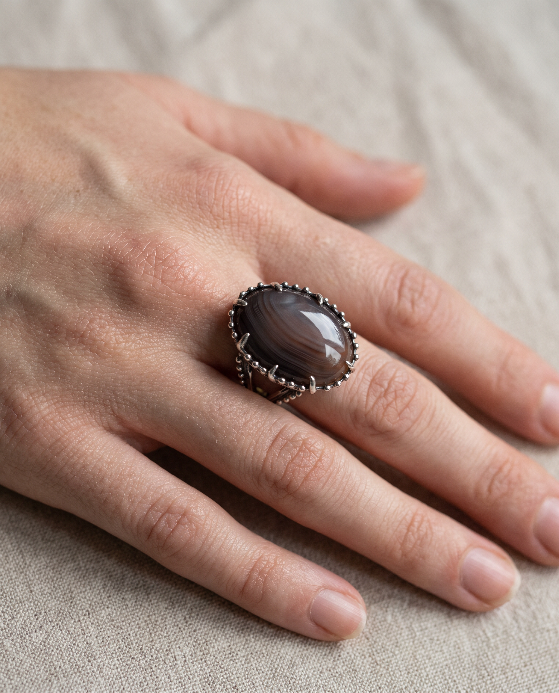 Marceline Sterling Silver Agate Ring - Size 8.5