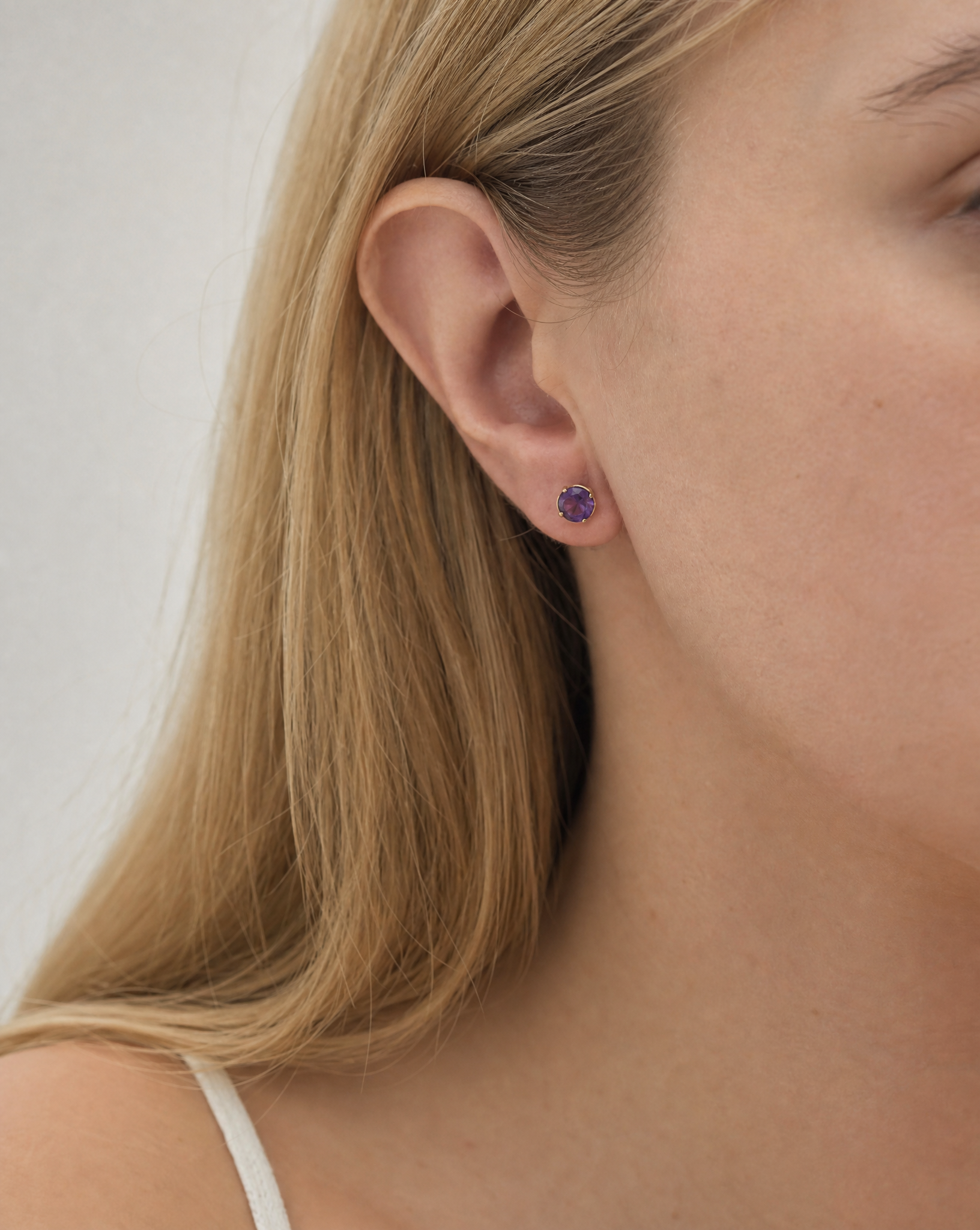 14K Gold Amethyst Stud Earrings
